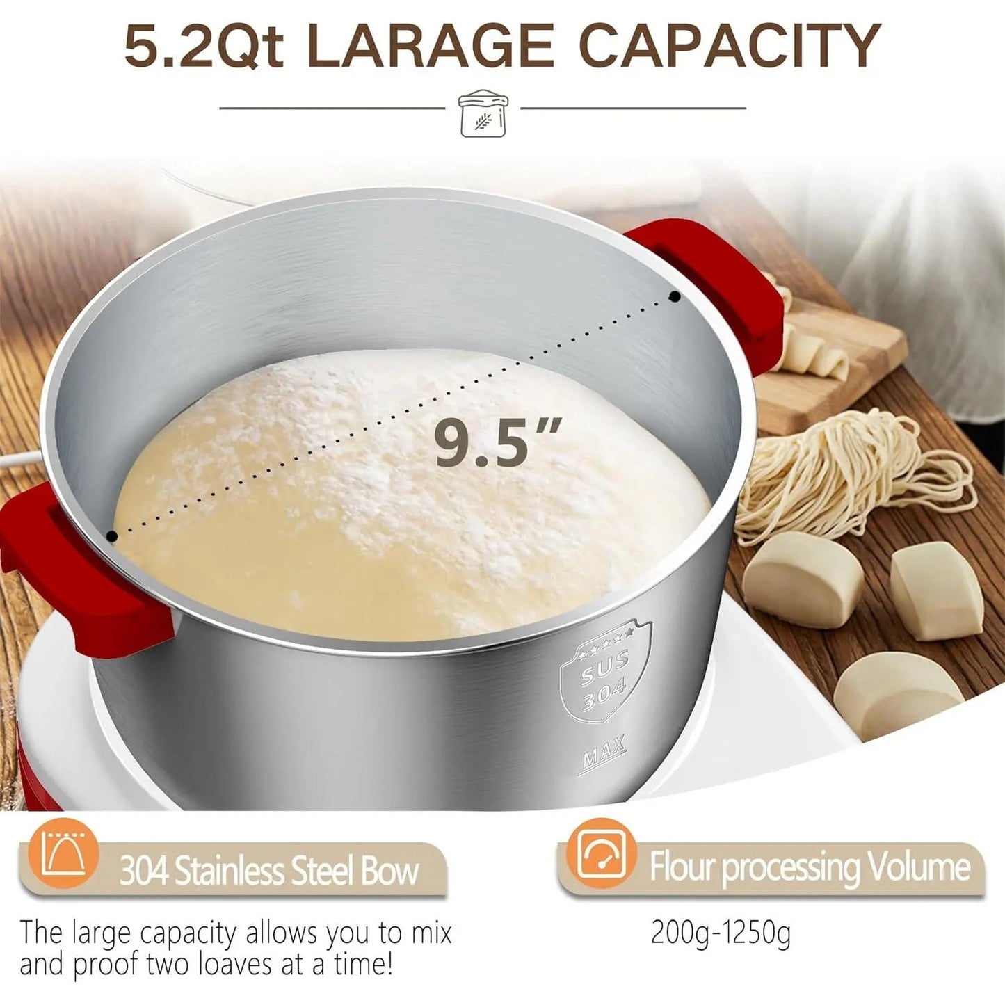 7Qt Electric Dough Mixer with Ferment Function & Stainless Steel Bowl