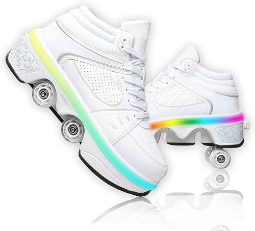 Double-Row Deform Wheel Automatic Walking Shoes Invisible Deformation Roller Skate 2 in 1 Removable Pulley Skates Skating Parkour|B08D8V1B5R