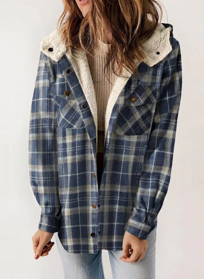 🐻Plush Check Print Hooded Coat