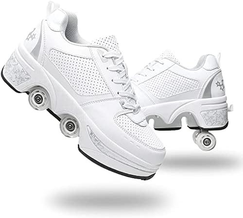 Double-Row Deform Wheel Automatic Walking Shoes Invisible Deformation Roller Skate 2 in 1 Removable Pulley Skates Skating Parkour|B08D8V1B5R