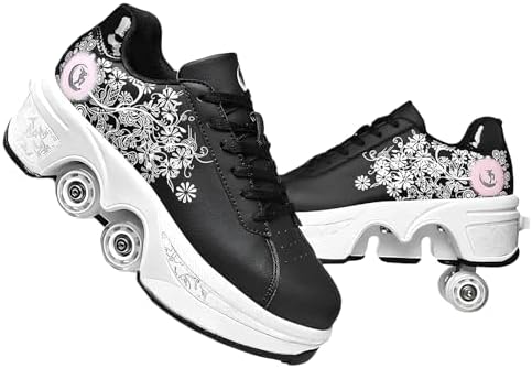 Double-Row Deform Wheel Automatic Walking Shoes Invisible Deformation Roller Skate 2 in 1 Removable Pulley Skates Skating Parkour|B08D8V1B5R