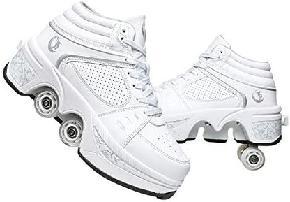 Double-Row Deform Wheel Automatic Walking Shoes Invisible Deformation Roller Skate 2 in 1 Removable Pulley Skates Skating Parkour|B08D8V1B5R