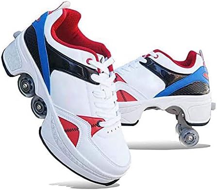 Double-Row Deform Wheel Automatic Walking Shoes Invisible Deformation Roller Skate 2 in 1 Removable Pulley Skates Skating Parkour|B08D8V1B5R