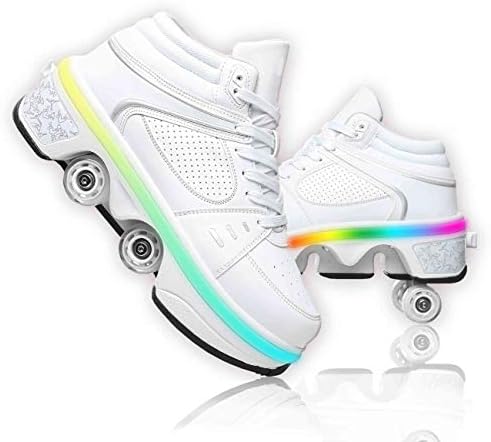 Double-Row Deform Wheel Automatic Walking Shoes Invisible Deformation Roller Skate 2 in 1 Removable Pulley Skates Skating Parkour|B08D8V1B5R