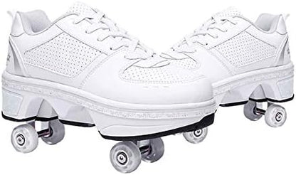 Double-Row Deform Wheel Automatic Walking Shoes Invisible Deformation Roller Skate 2 in 1 Removable Pulley Skates Skating Parkour|B08D8V1B5R