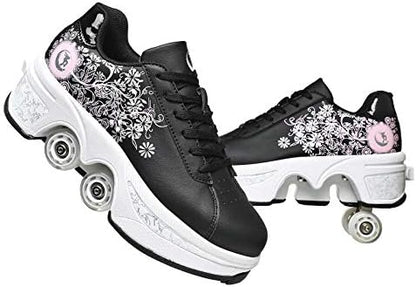 Double-Row Deform Wheel Automatic Walking Shoes Invisible Deformation Roller Skate 2 in 1 Removable Pulley Skates Skating Parkour|B08D8V1B5R