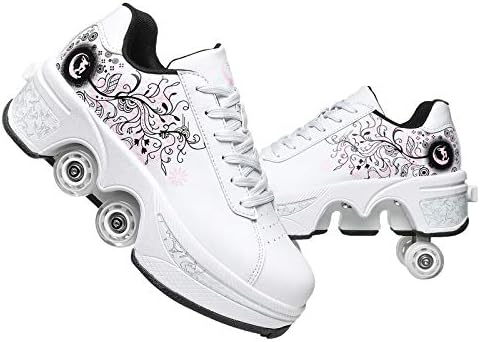 Double-Row Deform Wheel Automatic Walking Shoes Invisible Deformation Roller Skate 2 in 1 Removable Pulley Skates Skating Parkour|B08D8V1B5R