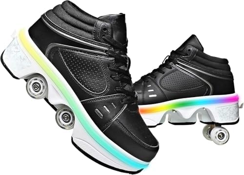 Double-Row Deform Wheel Automatic Walking Shoes Invisible Deformation Roller Skate 2 in 1 Removable Pulley Skates Skating Parkour|B08D8V1B5R