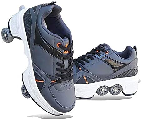 Double-Row Deform Wheel Automatic Walking Shoes Invisible Deformation Roller Skate 2 in 1 Removable Pulley Skates Skating Parkour|B08D8V1B5R