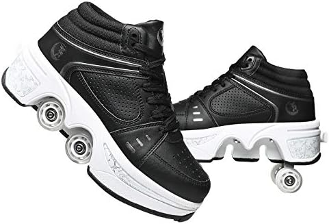 Double-Row Deform Wheel Automatic Walking Shoes Invisible Deformation Roller Skate 2 in 1 Removable Pulley Skates Skating Parkour|B08D8V1B5R