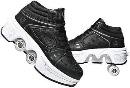 Double-Row Deform Wheel Automatic Walking Shoes Invisible Deformation Roller Skate 2 in 1 Removable Pulley Skates Skating Parkour|B08D8V1B5R