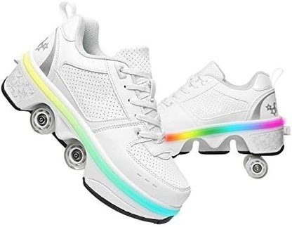 Double-Row Deform Wheel Automatic Walking Shoes Invisible Deformation Roller Skate 2 in 1 Removable Pulley Skates Skating Parkour|B08D8V1B5R