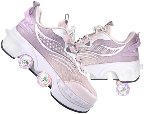 Double-Row Deform Wheel Automatic Walking Shoes Invisible Deformation Roller Skate 2 in 1 Removable Pulley Skates Skating Parkour|B08D8V1B5R
