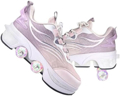 Double-Row Deform Wheel Automatic Walking Shoes Invisible Deformation Roller Skate 2 in 1 Removable Pulley Skates Skating Parkour|B08D8V1B5R