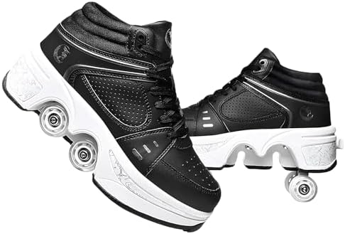 Double-Row Deform Wheel Automatic Walking Shoes Invisible Deformation Roller Skate 2 in 1 Removable Pulley Skates Skating Parkour|B08D8V1B5R