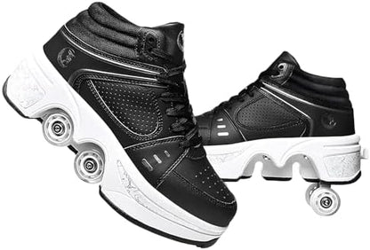 Double-Row Deform Wheel Automatic Walking Shoes Invisible Deformation Roller Skate 2 in 1 Removable Pulley Skates Skating Parkour|B08D8V1B5R