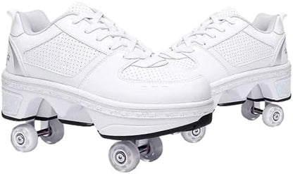 Double-Row Deform Wheel Automatic Walking Shoes Invisible Deformation Roller Skate 2 in 1 Removable Pulley Skates Skating Parkour|B08D8V1B5R