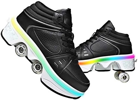 Double-Row Deform Wheel Automatic Walking Shoes Invisible Deformation Roller Skate 2 in 1 Removable Pulley Skates Skating Parkour|B08D8V1B5R