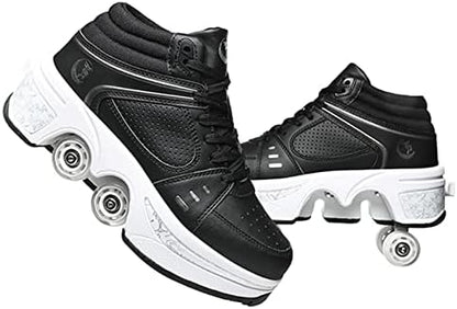 Double-Row Deform Wheel Automatic Walking Shoes Invisible Deformation Roller Skate 2 in 1 Removable Pulley Skates Skating Parkour|B08D8V1B5R
