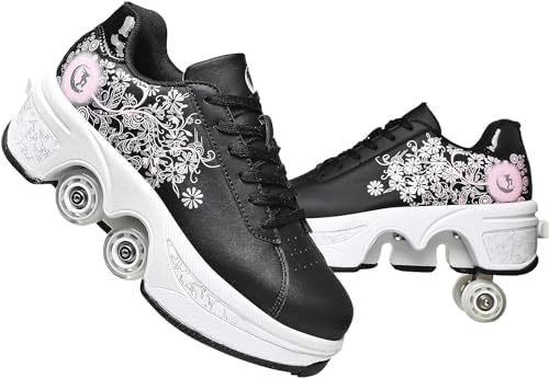 Double-Row Deform Wheel Automatic Walking Shoes Invisible Deformation Roller Skate 2 in 1 Removable Pulley Skates Skating Parkour|B08D8V1B5R