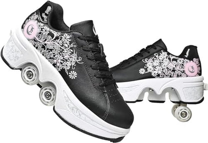 Double-Row Deform Wheel Automatic Walking Shoes Invisible Deformation Roller Skate 2 in 1 Removable Pulley Skates Skating Parkour|B08D8V1B5R