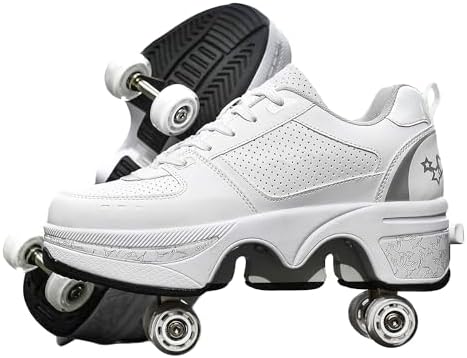 Double-Row Deform Wheel Automatic Walking Shoes Invisible Deformation Roller Skate 2 in 1 Removable Pulley Skates Skating Parkour|B08D8V1B5R