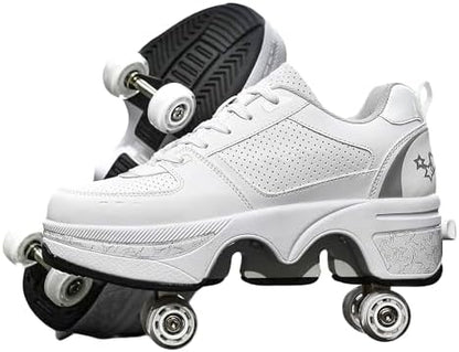 Double-Row Deform Wheel Automatic Walking Shoes Invisible Deformation Roller Skate 2 in 1 Removable Pulley Skates Skating Parkour|B08D8V1B5R