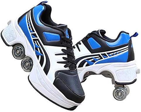 Double-Row Deform Wheel Automatic Walking Shoes Invisible Deformation Roller Skate 2 in 1 Removable Pulley Skates Skating Parkour|B08D8V1B5R