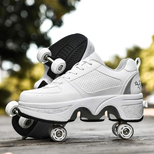 Double-Row Deform Wheel Automatic Walking Shoes Invisible Deformation Roller Skate 2 in 1 Removable Pulley Skates Skating Parkour|B08D8V1B5R
