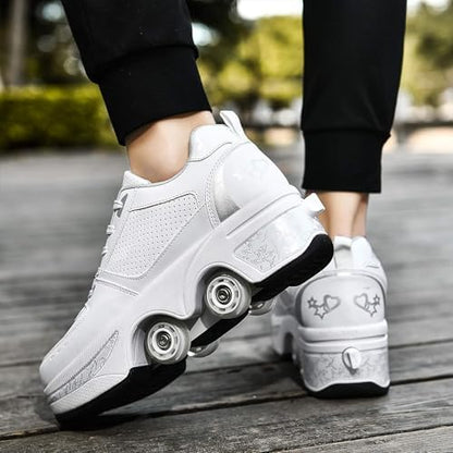 Double-Row Deform Wheel Automatic Walking Shoes Invisible Deformation Roller Skate 2 in 1 Removable Pulley Skates Skating Parkour|B08D8V1B5R