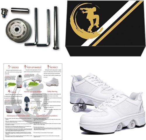 Double-Row Deform Wheel Automatic Walking Shoes Invisible Deformation Roller Skate 2 in 1 Removable Pulley Skates Skating Parkour|B08D8V1B5R