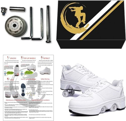 Double-Row Deform Wheel Automatic Walking Shoes Invisible Deformation Roller Skate 2 in 1 Removable Pulley Skates Skating Parkour|B08D8V1B5R