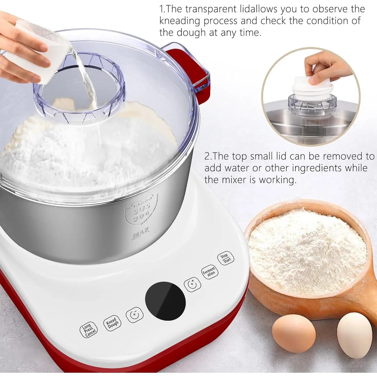 7Qt Electric Dough Mixer with Ferment Function & Stainless Steel Bowl