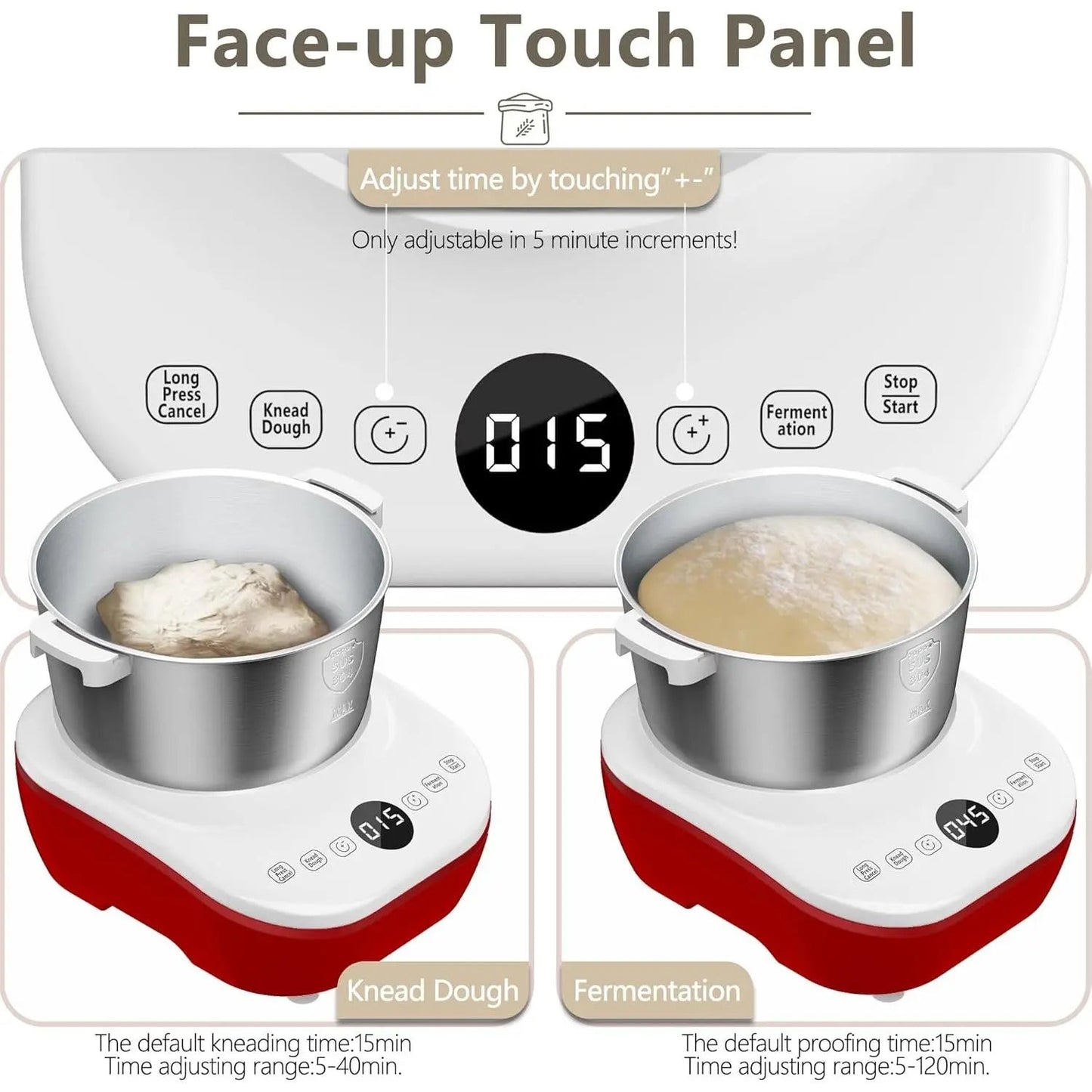 7Qt Electric Dough Mixer with Ferment Function & Stainless Steel Bowl