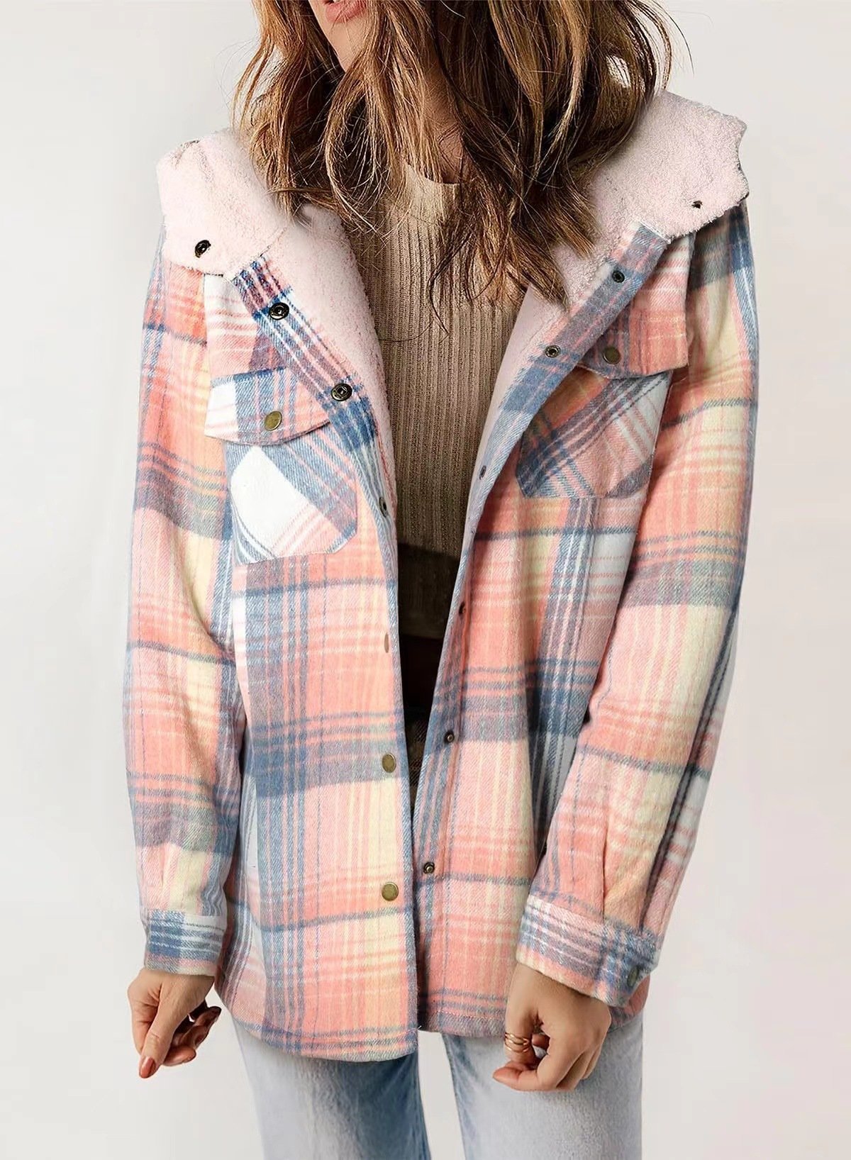 🐻Plush Check Print Hooded Coat