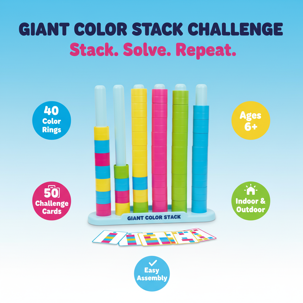 Giant Color Stack Challenge - 40 rings, 50 challenges, ages 6+